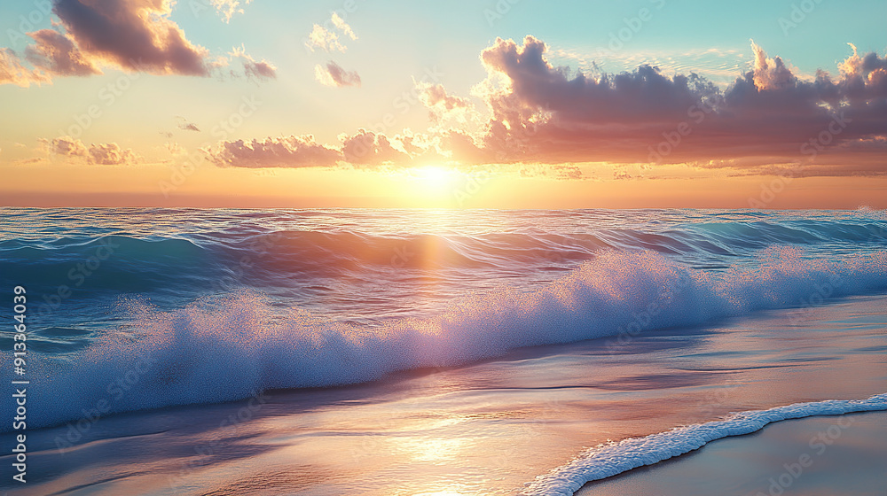Beautiful seascape with waves and sunset on the beach Beautiful seascape with waves and sunset on the beach