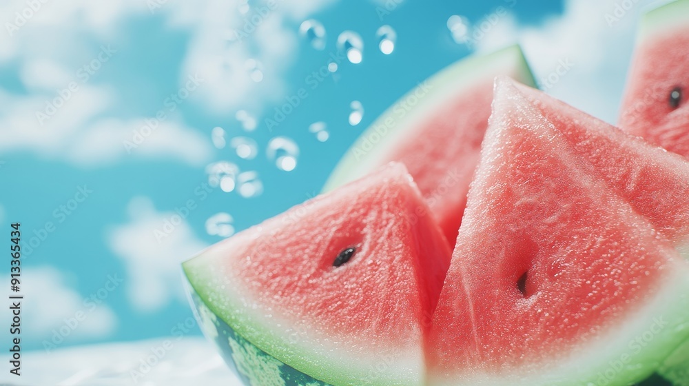 Refreshing watermelon, cooling sensation, vibrant summer day, sweet and juicy escape Refreshing watermelon, cooling sensation, vibrant summer day, sweet and juicy escape