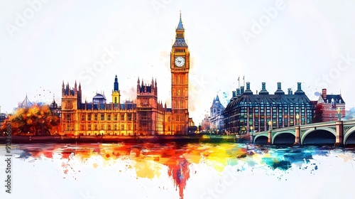 bigben building with paint splash art illustration