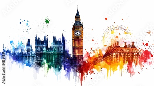 bigben building with paint splash art illustration