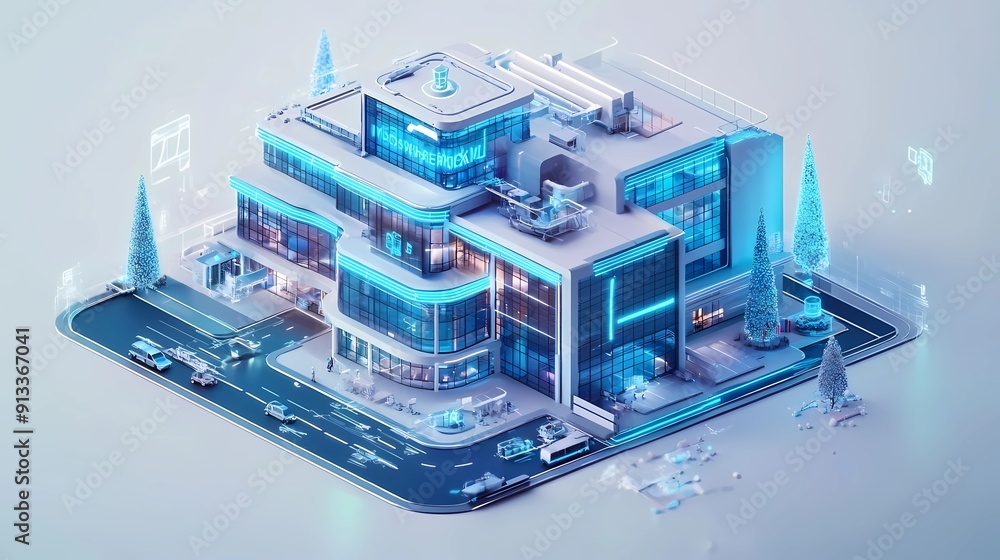 isometric style, the concept of smart hospital design isometric style, the concept of smart hospital design