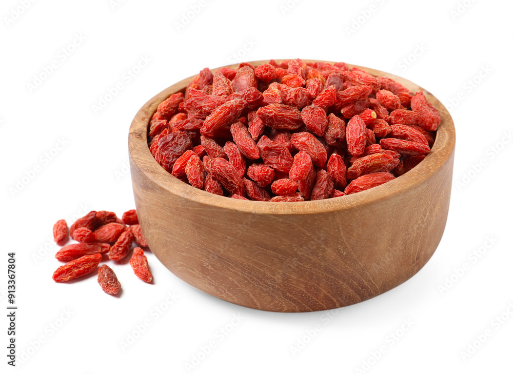 Dried goji berries in bowl isolated on white Dried goji berries in bowl isolated on white