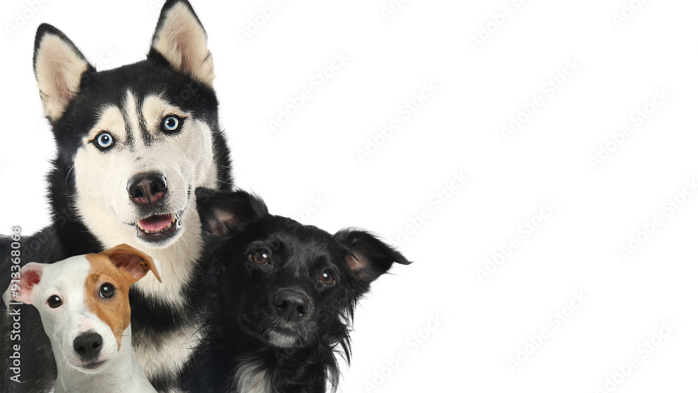 Obraz premium Adorable dogs on white background. Banner design with space for text