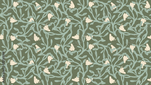 Groovy Floral seamless tile in Matisse vibes. Trendy Naive Vector Background in 1970s. Art Nouveau pattern. Can be used for Print on fabric, wrapping paper, wallpaper.