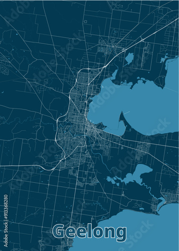 Geelong, Australia artistic blueprint map poster