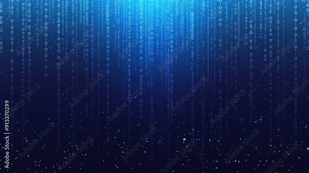 A digital background featuring blue binary code and data streams, creating a technology-inspired flowing flow for the visual. The dark color scheme adds depth to the overall composition A digital background featuring blue binary code and data streams, creating a technology-inspired flowing flow for the visual. The dark color scheme adds depth to the overall composition