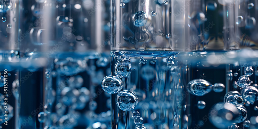 Close-Up of Bubbles in Test Tubes in a Science Laboratory, Chemical Reactions and Bubbles Formation in Test Tubes During Laboratory Experiments Close-Up of Bubbles in Test Tubes in a Science Laboratory, Chemical Reactions and Bubbles Formation in Test Tubes During Laboratory Experiments