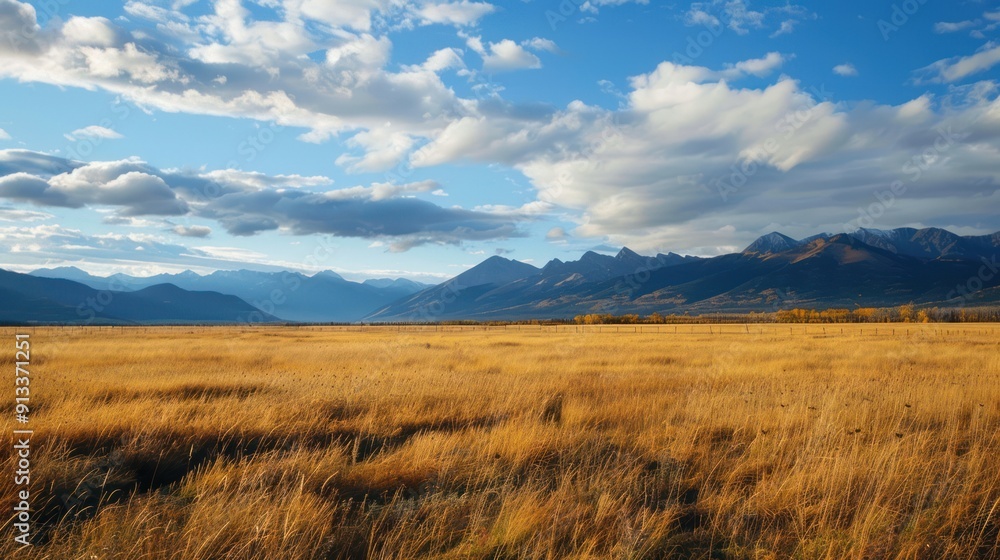 Mountain Range View Over a Golden Meadow Mountain Range View Over a Golden Meadow