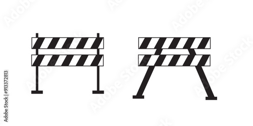 Obstruction Barrier Line Icon. Safety Blockade icon in black and white color.