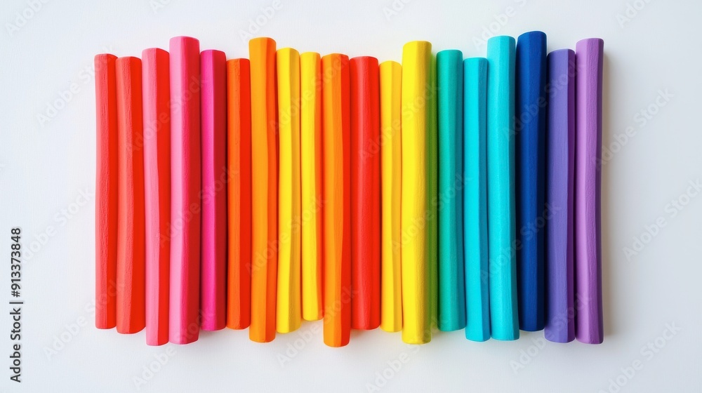A row of colorful sticks, each a different color A row of colorful sticks, each a different color