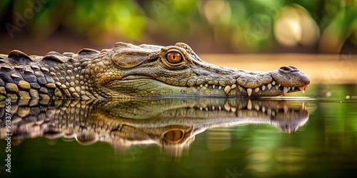 Crocodile lurking in murky water, reptile, predator, wildlife, dangerous, lurking, ambush, carnivore, Nile, swamp, teeth