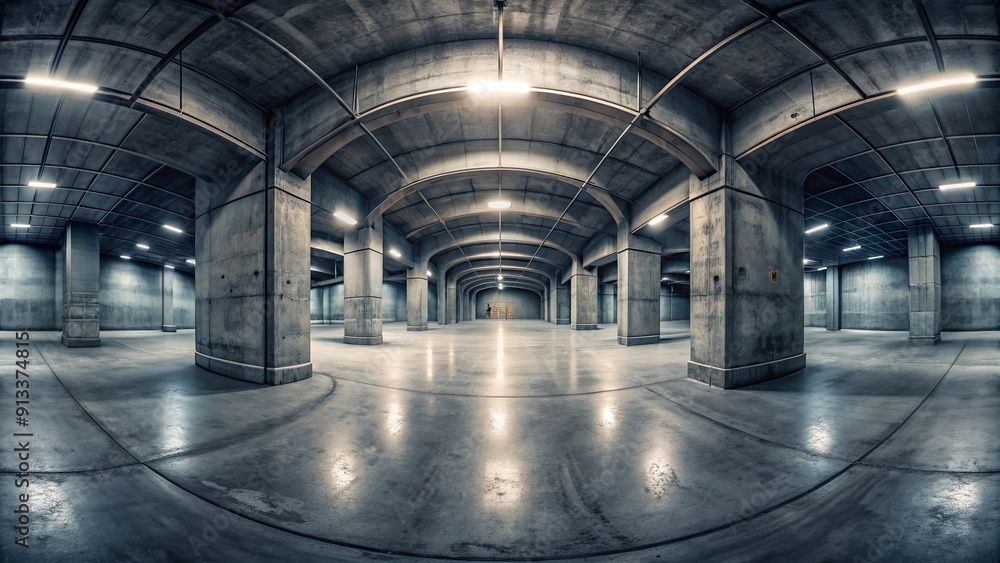 Dark industrial concrete basement with a 360 degree full panorama environment map in a render Dark industrial concrete basement with a 360 degree full panorama environment map in a render