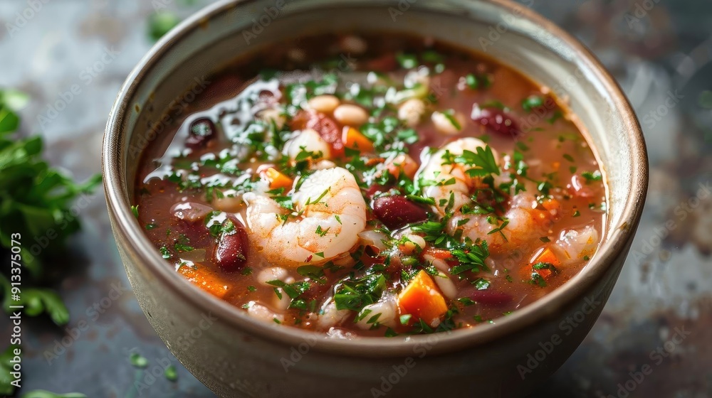 A delicious bowl of shrimp soup filled with fresh ingredients and vibrant flavors, perfect for a cozy meal. A delicious bowl of shrimp soup filled with fresh ingredients and vibrant flavors, perfect for a cozy meal.