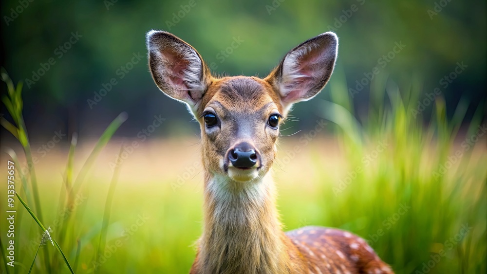 Adorable deer with big doe eyes and fluffy fur standing in a meadow, cute, woodland, wildlife, nature, antlers, mammal Adorable deer with big doe eyes and fluffy fur standing in a meadow, cute, woodland, wildlife, nature, antlers, mammal