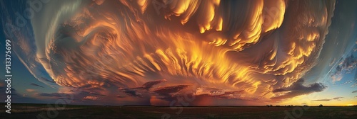 Cirrus Spissatus Mamma Cloud with Precipitation Streaks and Mammatus Formations at Sunset photo