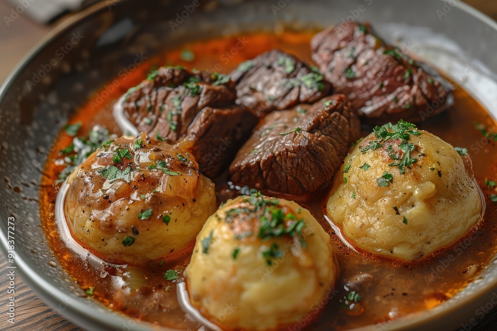 Hearty Beef Stew With Dumplings Served in Rustic Bowl Hearty Beef Stew With Dumplings Served in Rustic Bowl