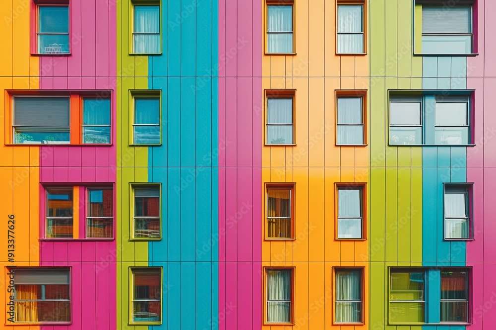 Fototapeta premium A colorful building with windows of different colors