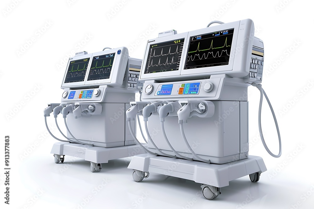ECG machines isolated on white background. ECG machines isolated on white background.