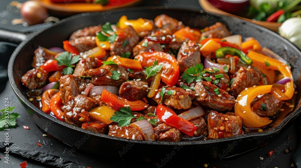 Sizzling Beef Stir-Fry With Colorful Peppers and Herbs Sizzling Beef Stir-Fry With Colorful Peppers and Herbs