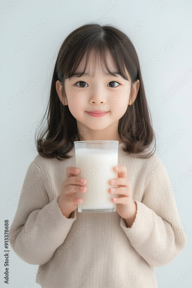 Cute Little Girl Holding a Glass of Fresh Milk with a Sweet Smile Cute Little Girl Holding a Glass of Fresh Milk with a Sweet Smile