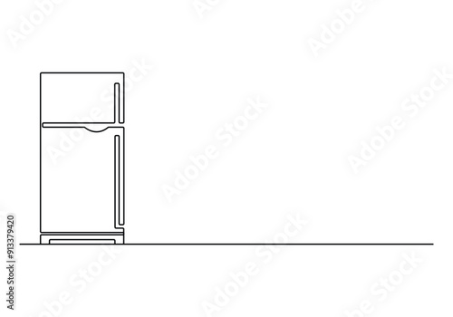 Refrigerator continuous one line drawing vector illustration. Pro vector