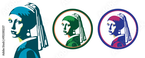 Girl with a Pearl Earring - Pop Art Style Vector Illustration in Three Color Variations