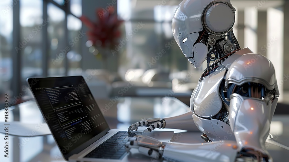 Fototapeta premium Magnificent Portrait of person and robot