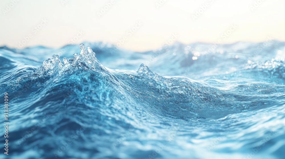 Close-up of a Blue Wave with Sunlight Glimmering on the Surface Close-up of a Blue Wave with Sunlight Glimmering on the Surface