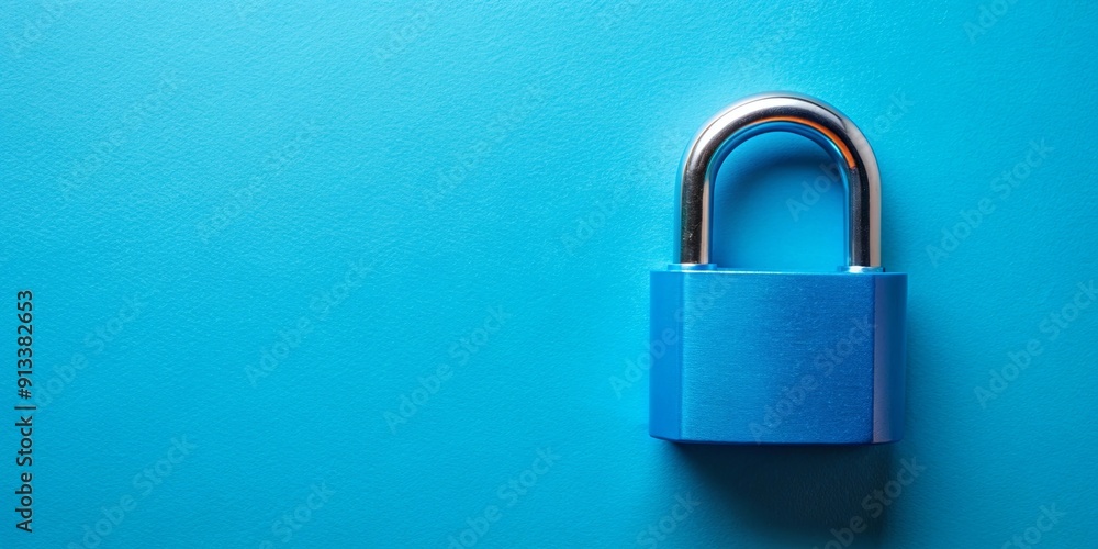 Close-up of a blue padlock on vibrant blue background representing security and protection , security, protection, privacy Close-up of a blue padlock on vibrant blue background representing security and protection , security, protection, privacy