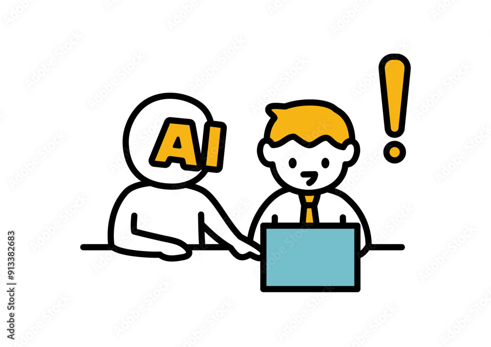 AIに仕事を手伝ってもらうビジネスマンのイラスト