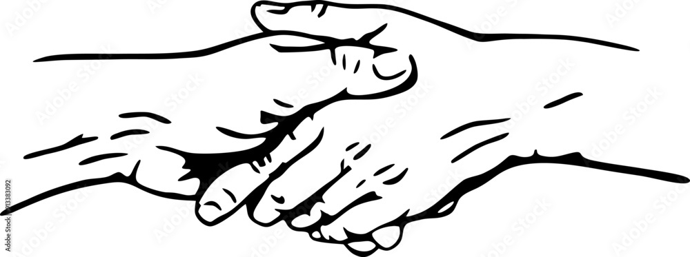 A black and white illustration of a friendly handshake A black and white illustration of a friendly handshake