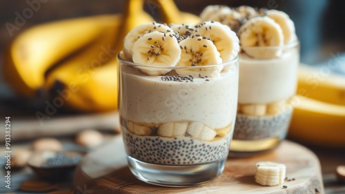 Vegan banana pudding parfait with almond milk and chia seeds, Banana Pudding Parfait, healthy dessert option