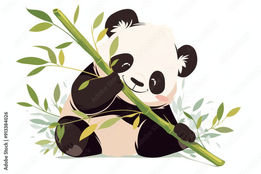 Naklejka premium A baby panda munching on bamboo