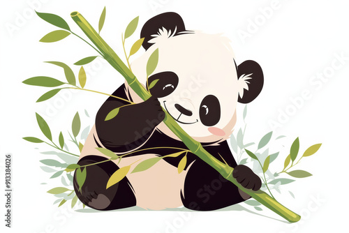 A baby panda munching on bamboo