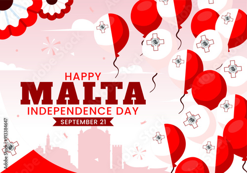 Happy Independence Day of Malta Vector Illustration Celebrating 21st September with a Waving Flag in a National Holiday Flat Style Cartoon Background