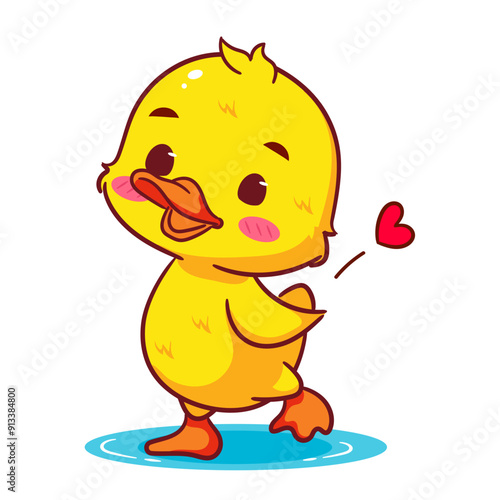 Cute Little Duck Staring on the Water Cartoon Vector. Adorable And Kawaii Animal Concept Design. Icon Mascot Illustration Isolated White Background.