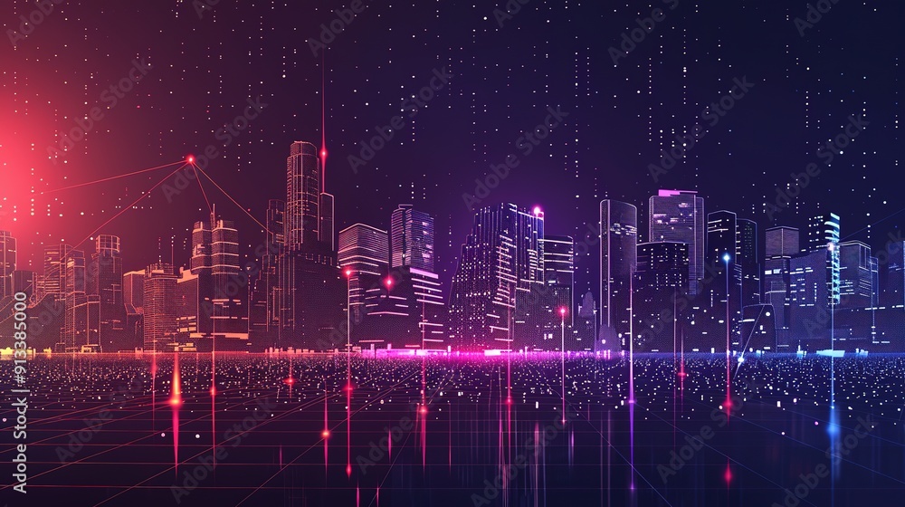 Eyecatching Smart city and abstract dot point connect with a gradient line big data technology concept Eyecatching Smart city and abstract dot point connect with a gradient line big data technology concept
