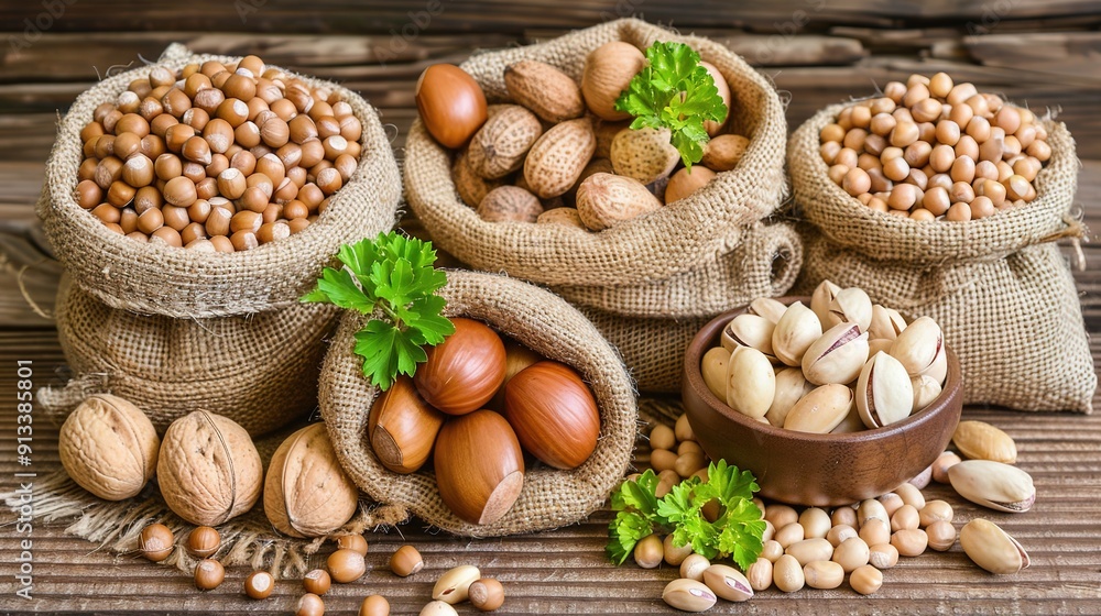 Obraz premium Vibrant Poster Featuring an Assortment of Dry Fruits: Colorful Display of Nuts and Dried Fruits for Healthy Snacking