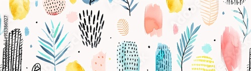 Abstract Watercolor Pattern with Geometric Shapes.