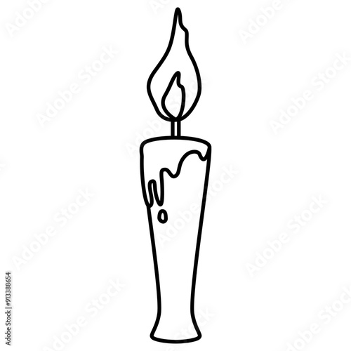 火のついた蝋燭の線画イラスト	