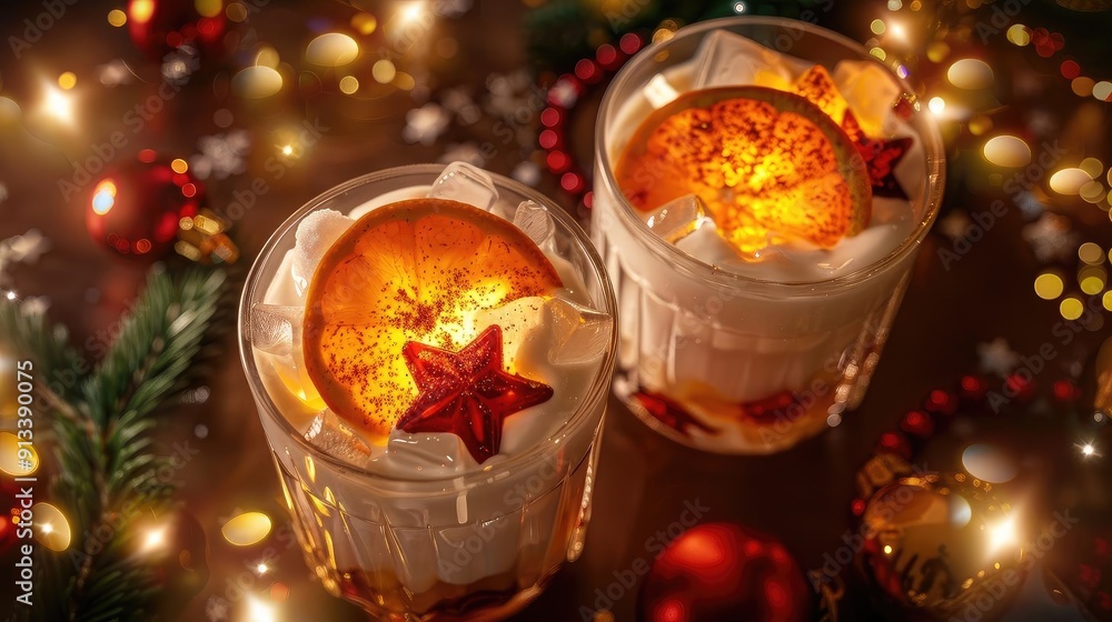 Festive cocktails adorned with bright stars and citrus slices, perfect for holiday celebrations and cozy gatherings. Festive cocktails adorned with bright stars and citrus slices, perfect for holiday celebrations and cozy gatherings.