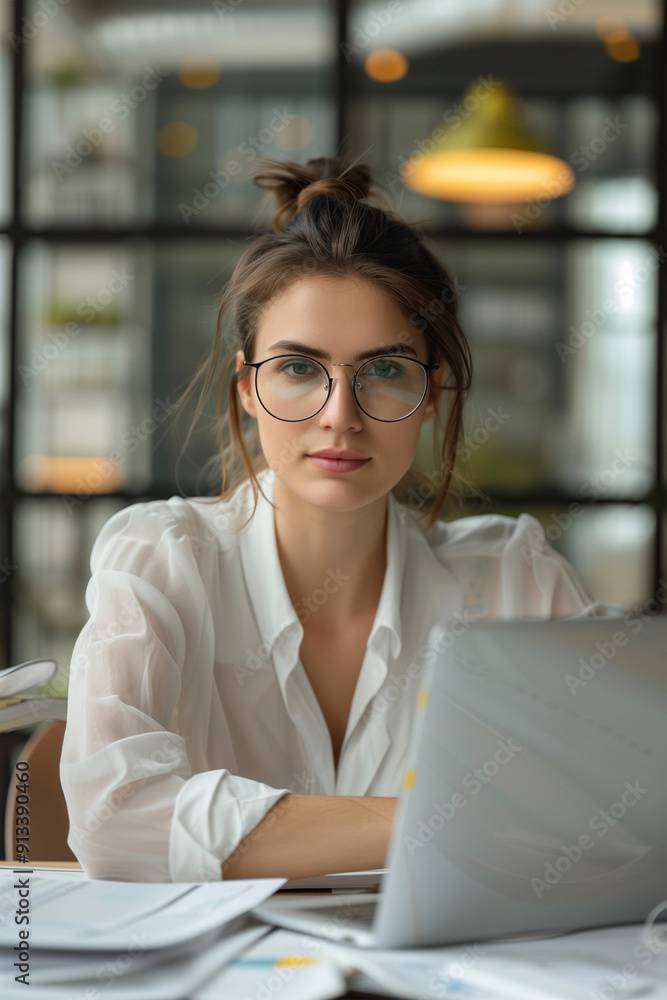 a young businesswoman dressed in an elegant shirt sitting at a desk looking at the camera seriously, concentrating, analyzing
a young businesswoman dressed in an elegant shirt sitting at a desk looking at the camera seriously, concentrating, analyzing