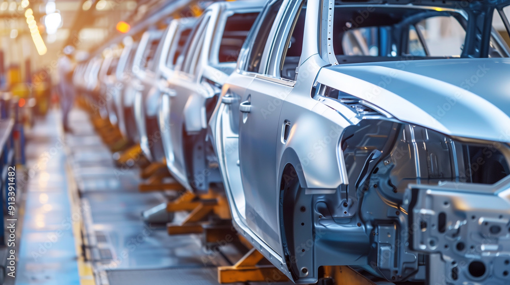 Fototapeta premium modern cars assembly line in manufacturing plant, automobile industry 