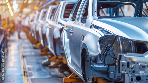 modern cars assembly line in manufacturing plant, automobile industry 