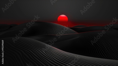 Red Sun Over Black Sand Dunes