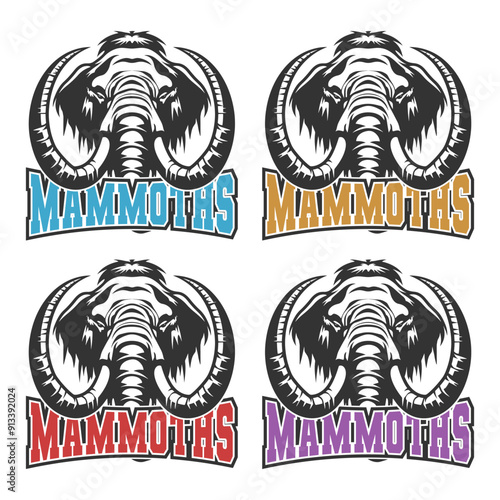 Mammoths Illustration Clip Art Design Shape. Mascot Silhouette Icon Vector.