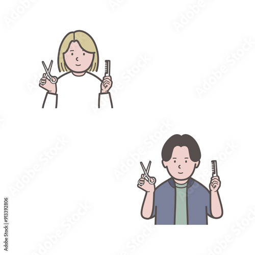 美容師男女2人の上半身イラスト