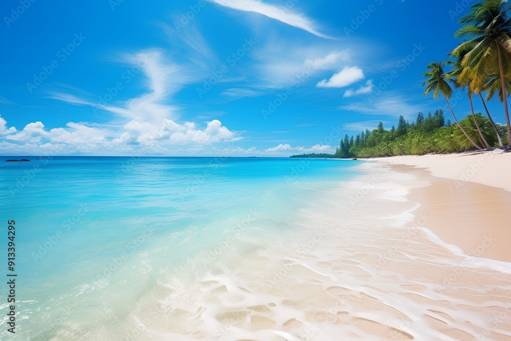 Fototapeta premium Dreamy beach. Beautiful tropical background beach with nice blue water