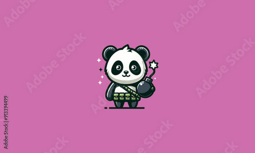 character panda holding bomb vector mascot design