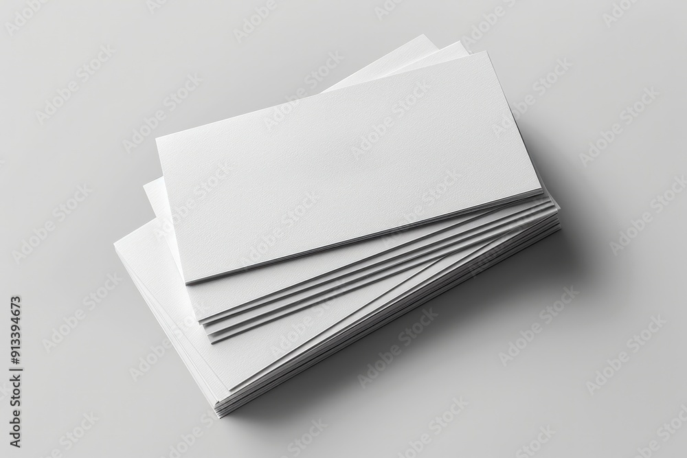 A stack of blank business cards, arranged on a white surface. A stack of blank business cards, arranged on a white surface.